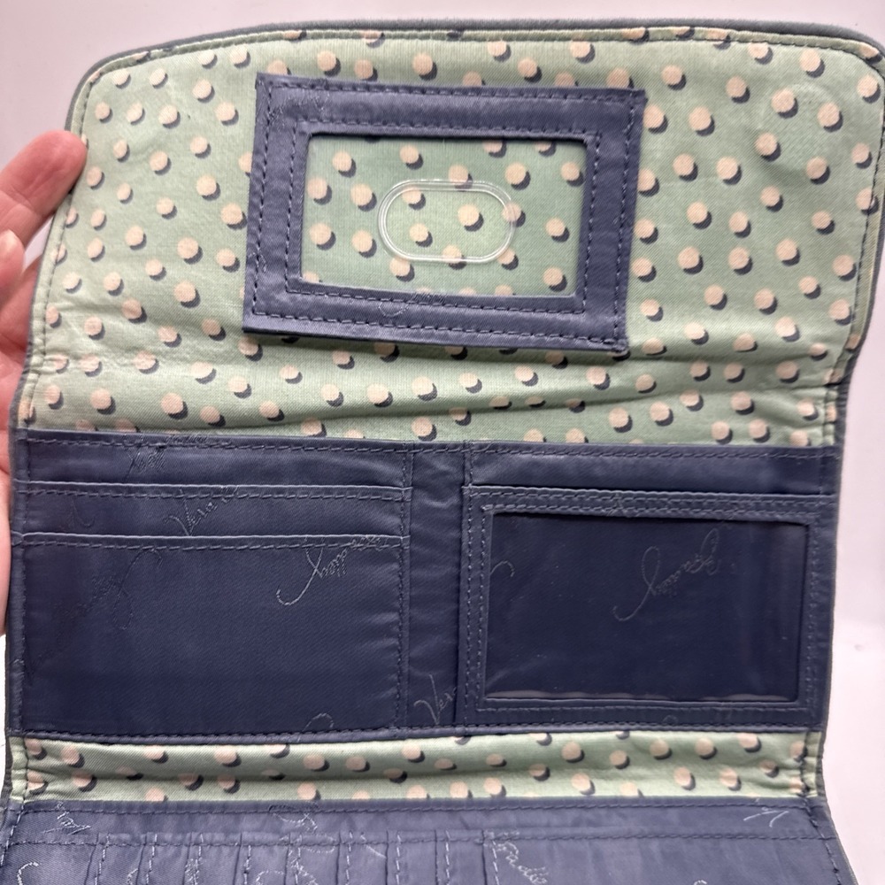 Vera Bradley Womens Cotton Tri-fold Wallet Teal Floral Full Size 8.5"x4" Retired - Picture 10 of 13